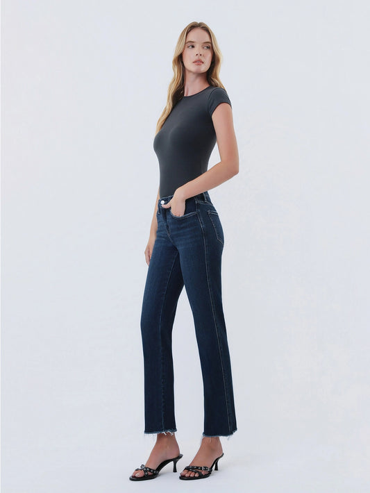 Reunite MR Dark Wash Raw Hem Ankle Straight Jeans