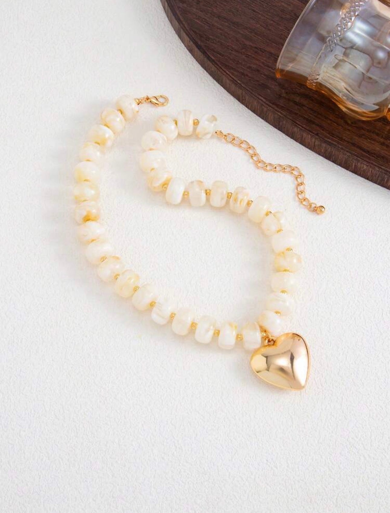 Gold Heart Pendant Beaded Necklace