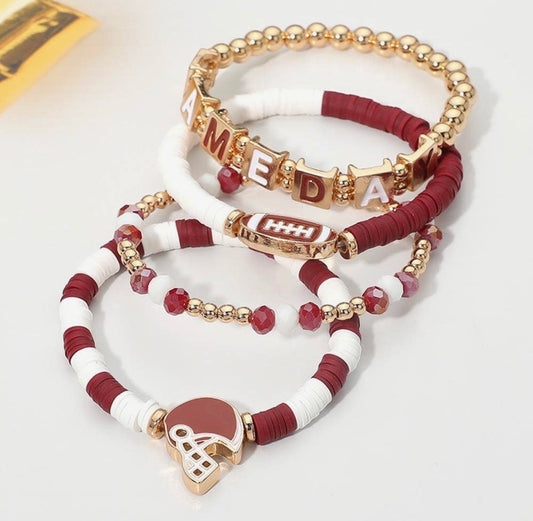 Gameday Charm Layered Bracelet-Burgundy
