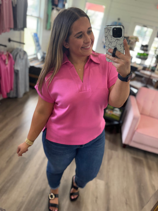 Sophie Luxe Knit V-Neck Top-Pink