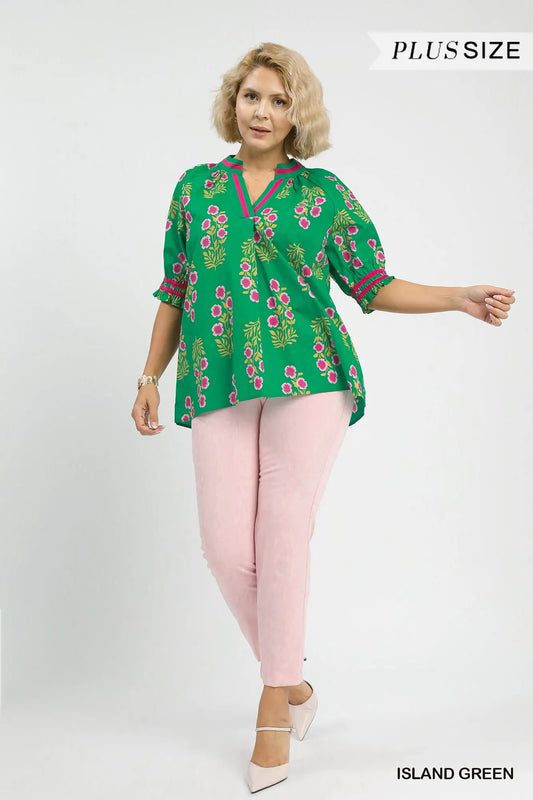 Tara Floral V-Neck Puff Sleeve Top