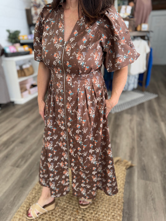 Dolly Bubble Sleeve Printed Midi Dress