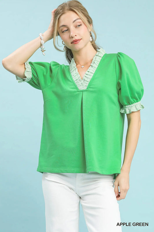 Alana Ruffle Trim Puff Sleeve Top