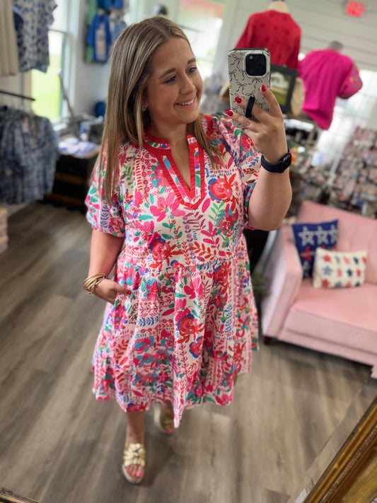 Kamryn Mix Botanical Print Tiered Dress