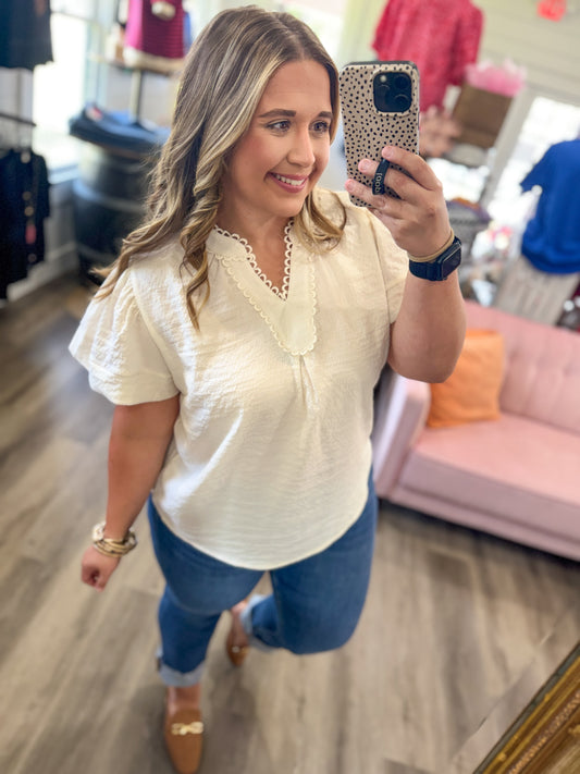 Sweet Seersucker Lace Top