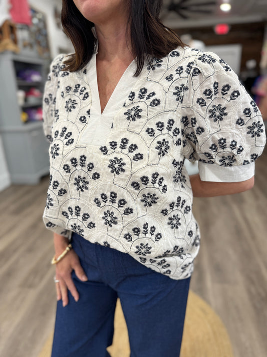 Sadie Botanical Print Puff Sleeve Top