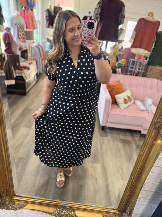 Polka Dot Pocket Midi Dress