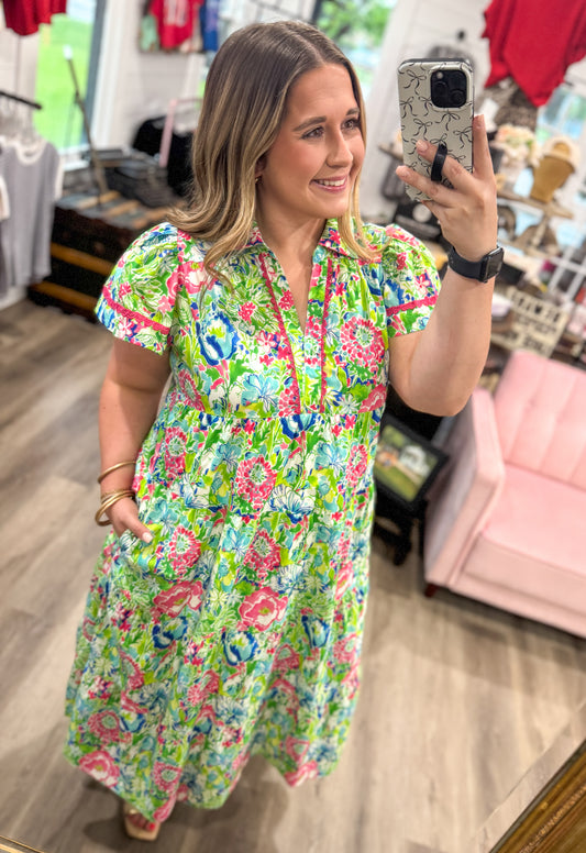 Marissa Bold Mixed Floral Tiered Midi Dress