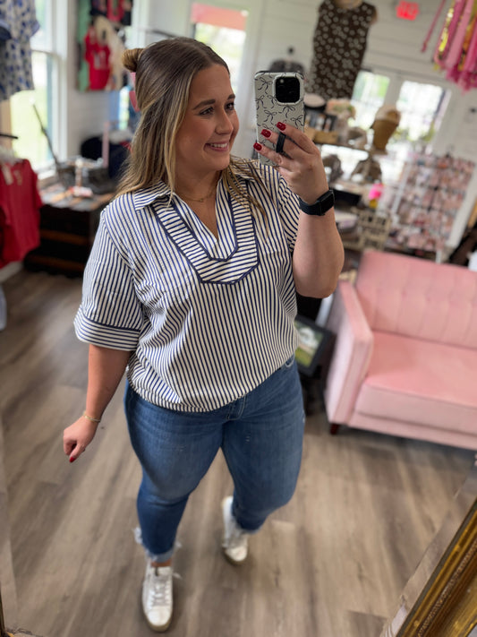 Tammie Striped Collared Woven Top