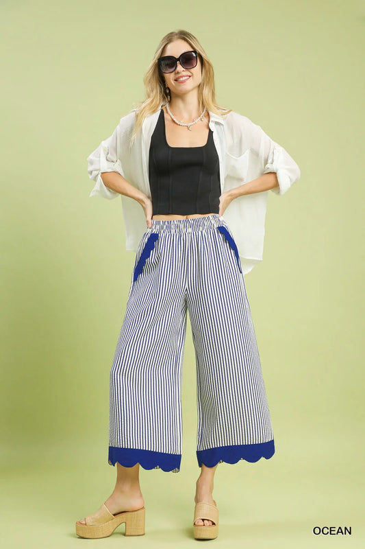 Alana Stripe Scallop Hem Wide Leg Pants