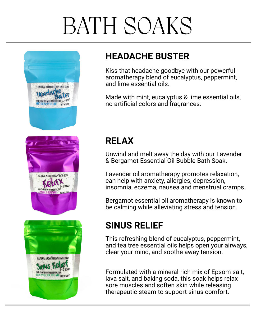 Natural Essential Oil Bath Soaks