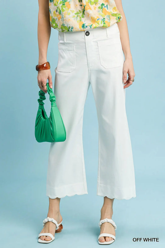Kaelan Scallop Hem Wide Leg Pants