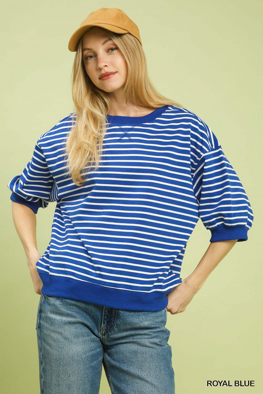 Courtney Striped Short Sleeve Pullover Top