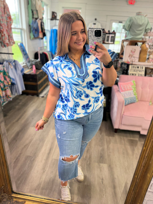 Natalie Floral Split Neck Top