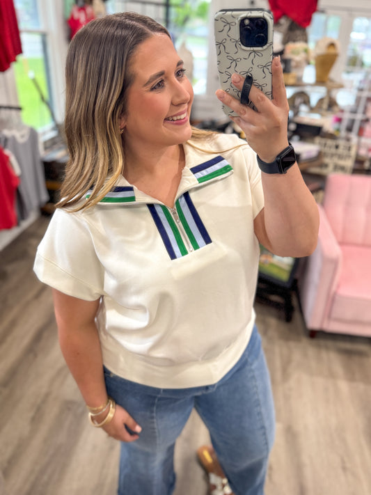 Emilee Striped Half-Zip Knit Top