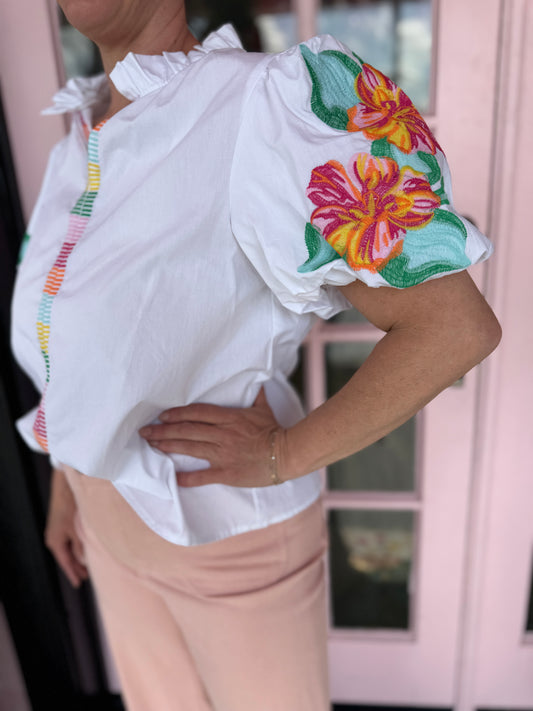 Jasmine Embroidery Accent Top
