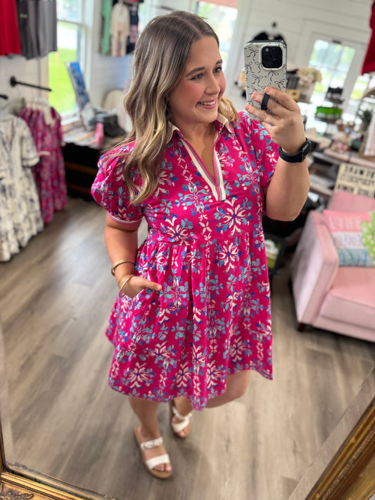 Carmen Puff Sleeve Print Dress