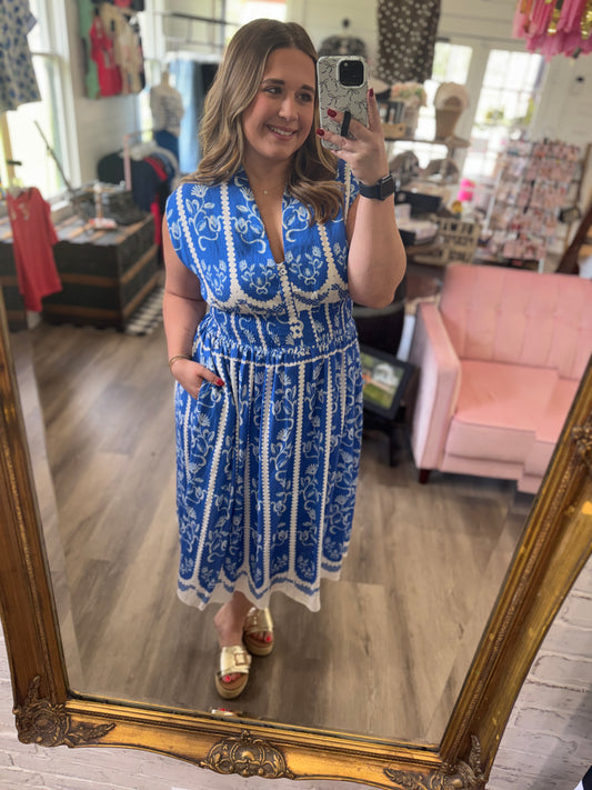 Brooke Sleeveless Smocked Midi Dress