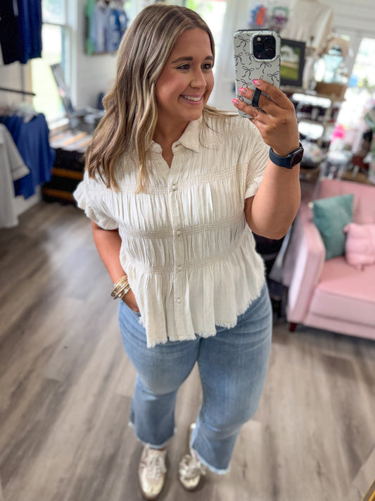 Kari Washed Linen Blend Smocked Shirt