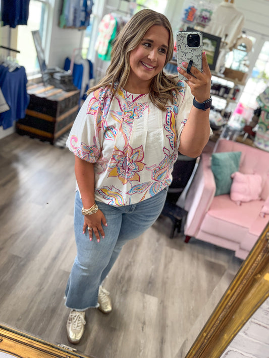 Brittany Paisley Print Top-Off White