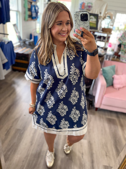 Sara Two Tone Abstract Print Dress