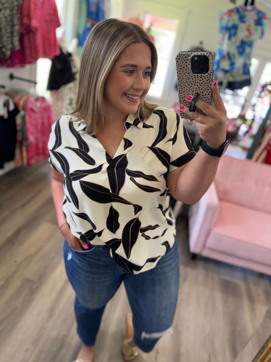 Katie Collared Printed Woven Top