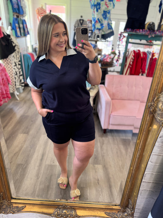 Luna Stripe Collared Top