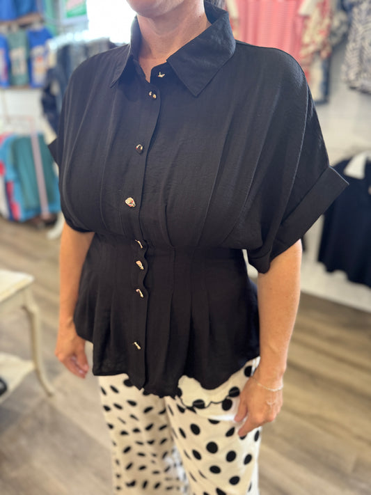 Evelyn Pintuck Button-Down Blouse
