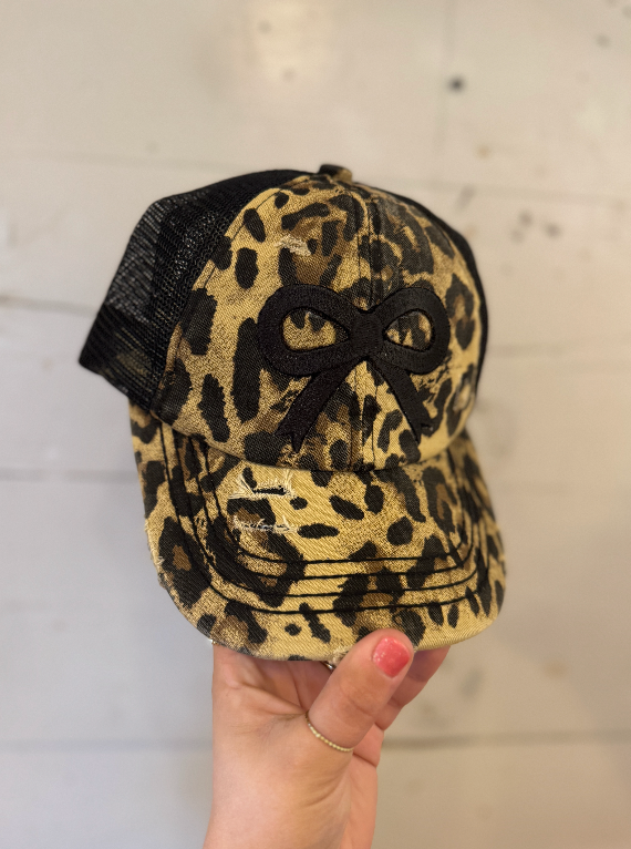 Distressed Leopard Bow Hat