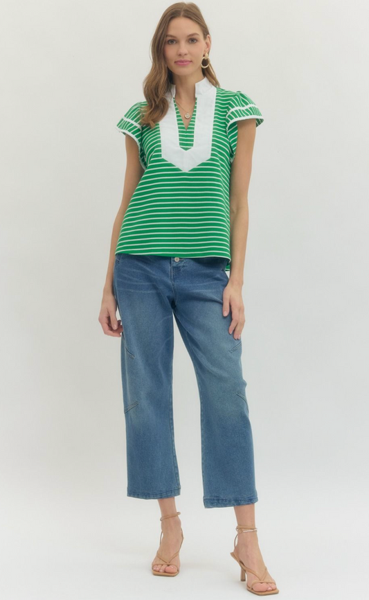 Riley Stripe Flutter Sleeve Top