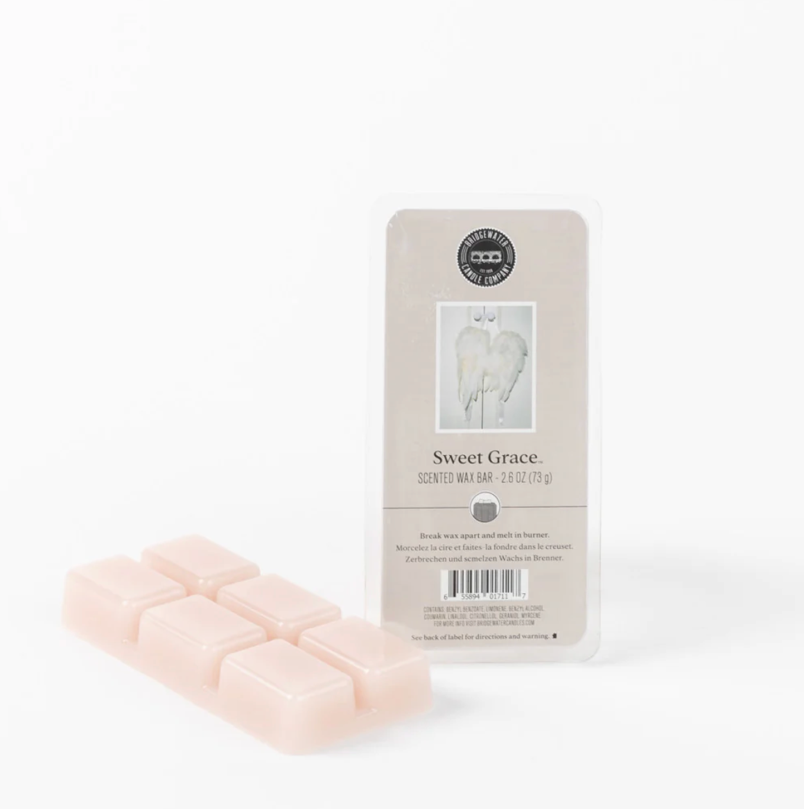 Packaged wax bars with a label on a white background