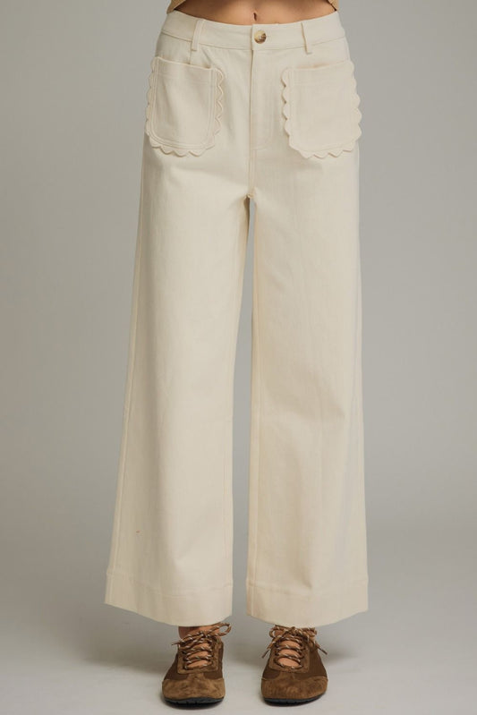 Charlotte Scallop Pocket Pants-Ecru