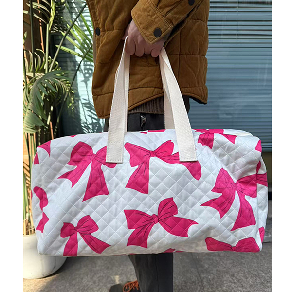 Bow Print Quilted Design Duffel Bag- Hot Pink