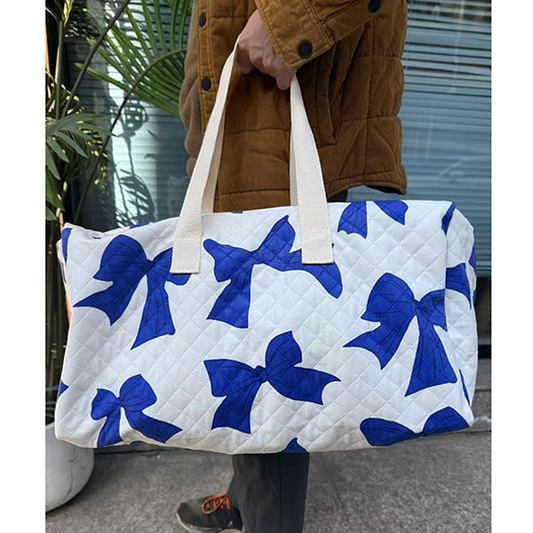Bow Print Quilted Design Duffel Bag- Royal Blue