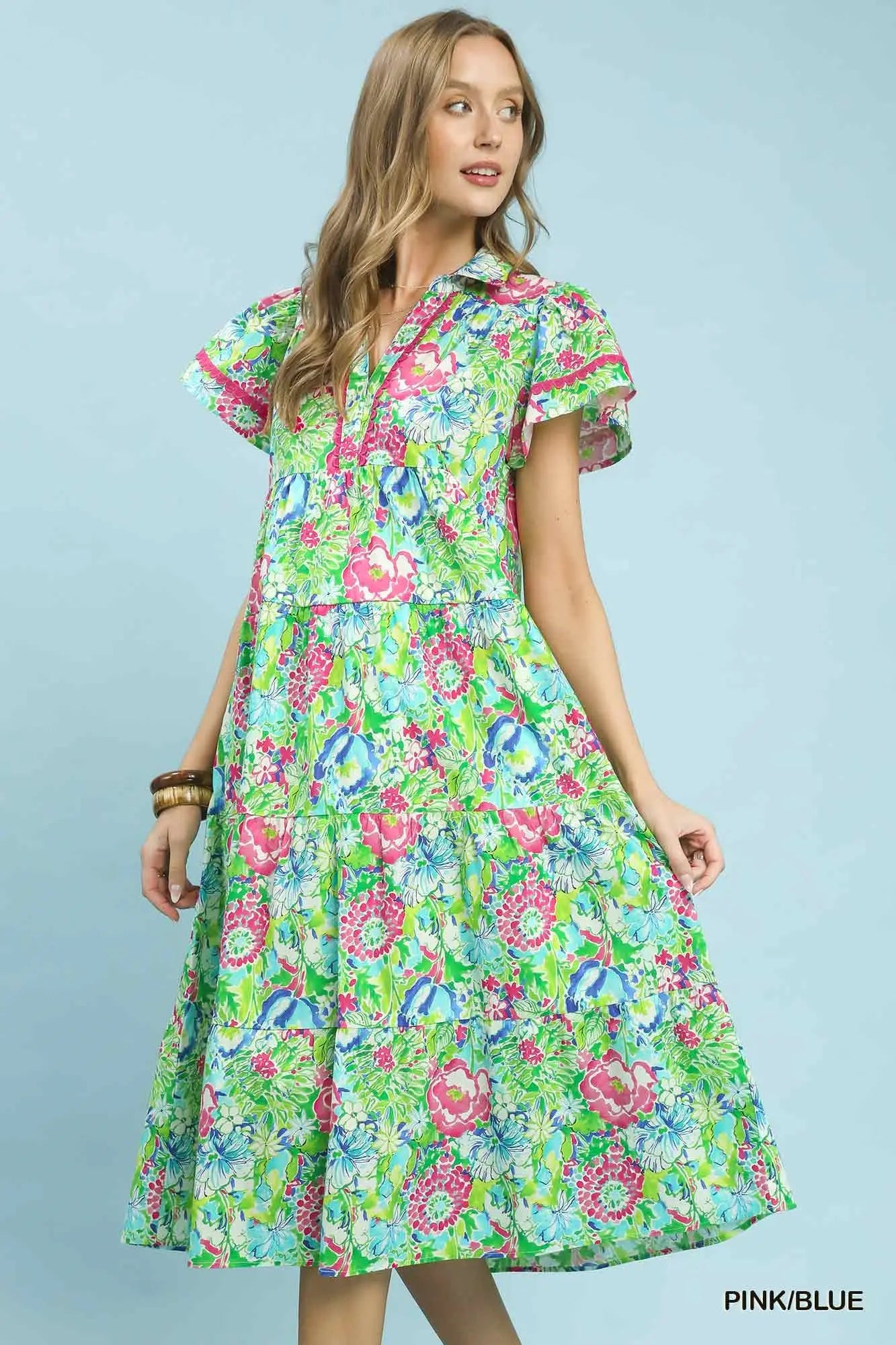 Marissa Bold Mixed Floral Tiered Midi Dress