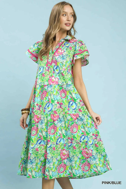 Marissa Bold Mixed Floral Tiered Midi Dress