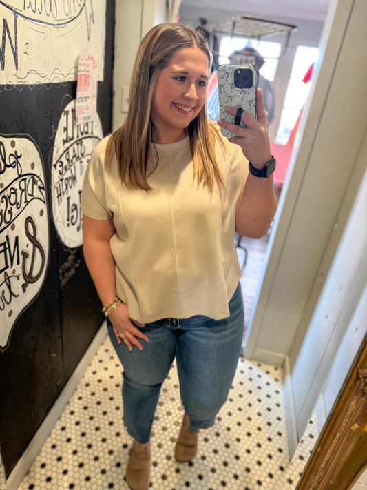 Erica Solid Drop Shoulder Top-Taupe