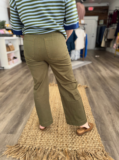 Washed Stretch Long Pants with Pockets