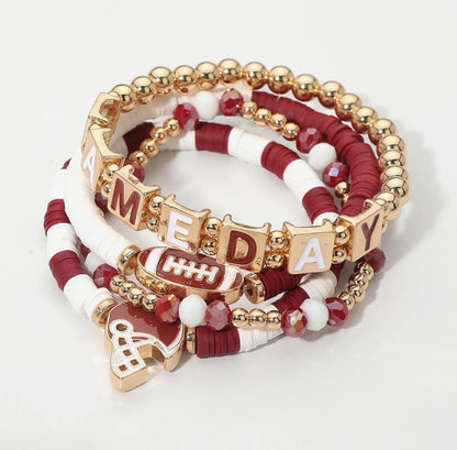 Gameday Charm Layered Bracelet-Burgundy