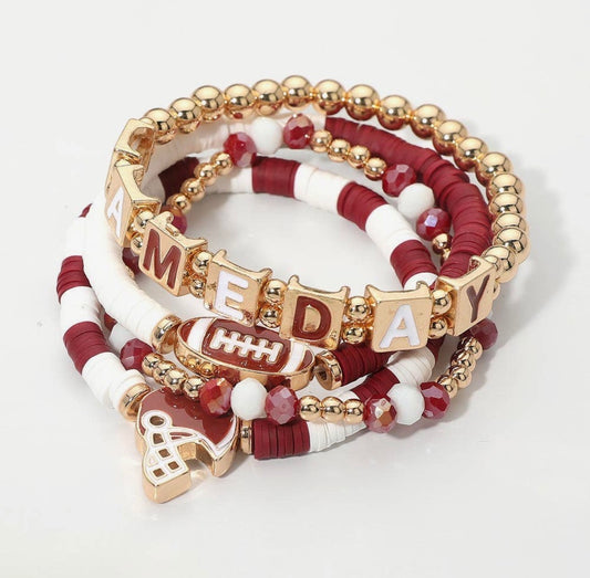 Gameday Charm Layered Bracelet-Burgundy