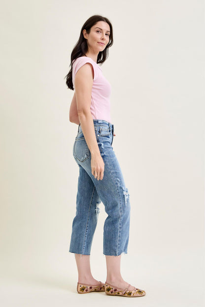 Annie High Waist w/ Destroy Crop Wide Leg Jeans
