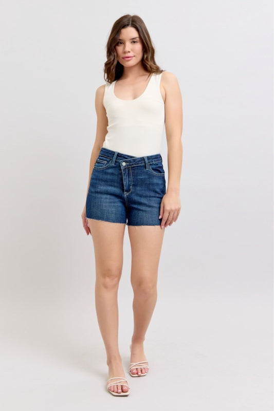 Cassie High Waist Criss Cross Waistband Shorts