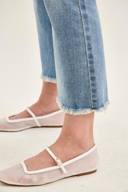 Mid Rise Kick Flare W/ Frayed Hem Jeans