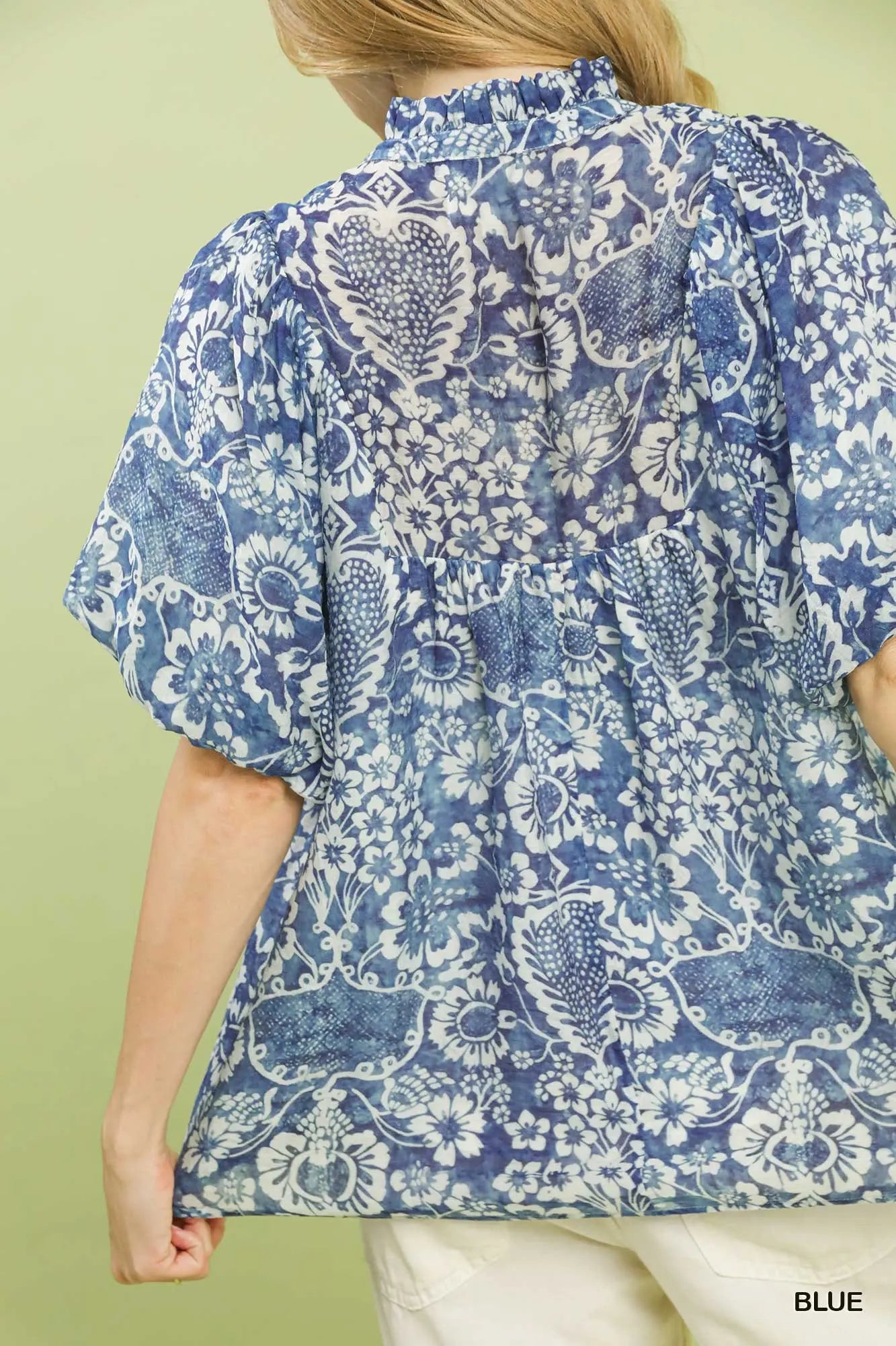 Kassee Abstract Print Ruffled Top
