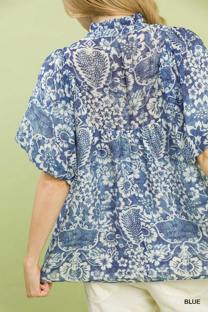 Kassee Abstract Print Ruffled Top