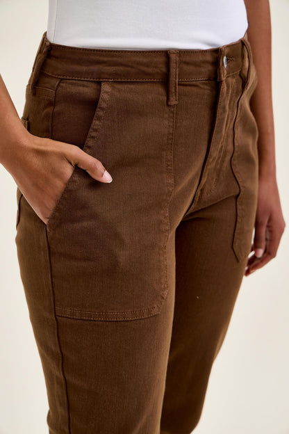 Aurora High Waist Weekender w/ Knee Darts Jeans- Mahogany
