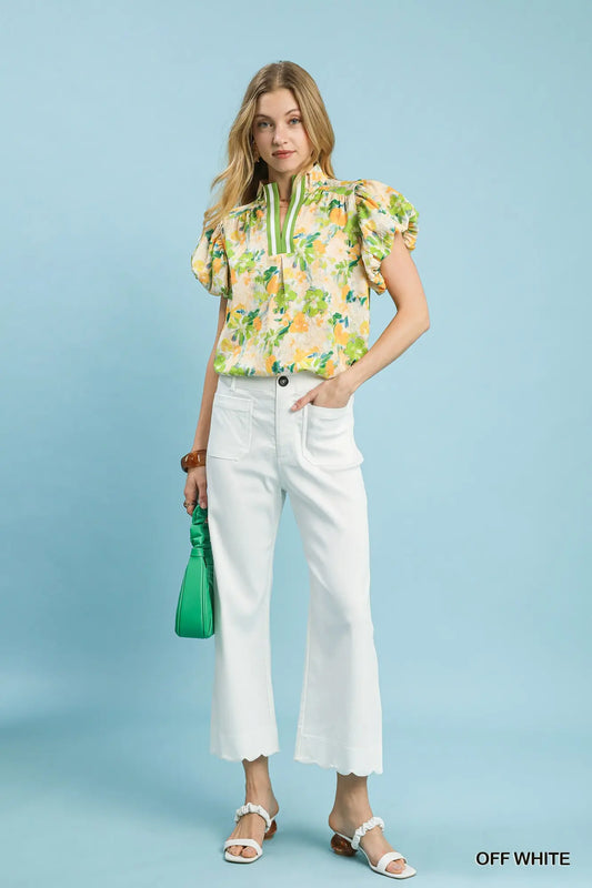 Kaelan Scallop Hem Wide Leg Pants