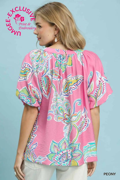 Brittany Paisley Print Top-Peony