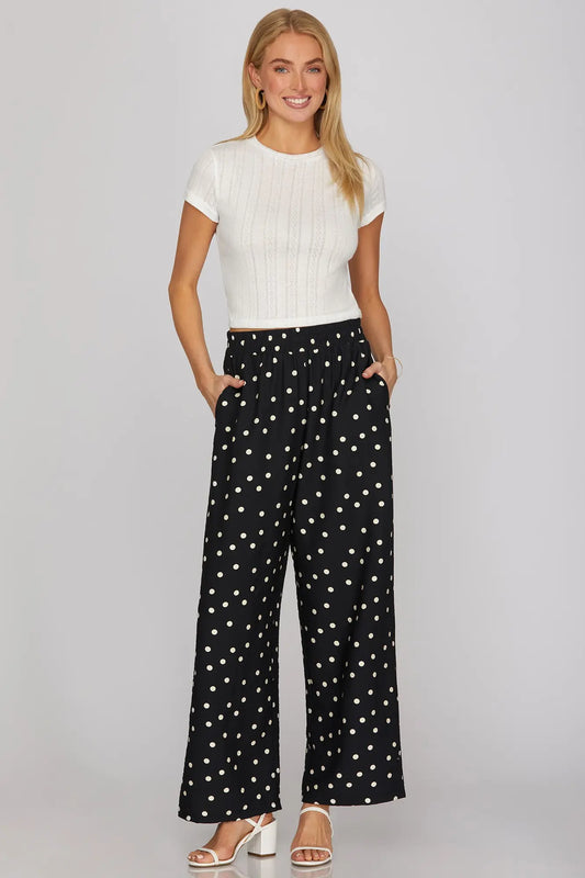 Drue Woven Polka Dot Print Pants