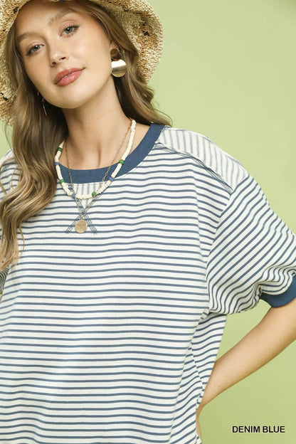 Brandi Striped Knit Short Sleeve Casual Top